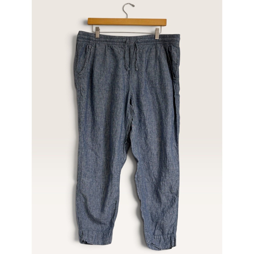 L.L. Bean Women's Premium Linen Pull-On Ankle Pants Mid-Rise Tapered-Leg Size 18